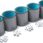 5 Pack PU Leather Dice Cups Felt Lining Quiet Shaker with 30 Dot Dice for Bar Party Yahtzee Farkle Dice Games, Grey