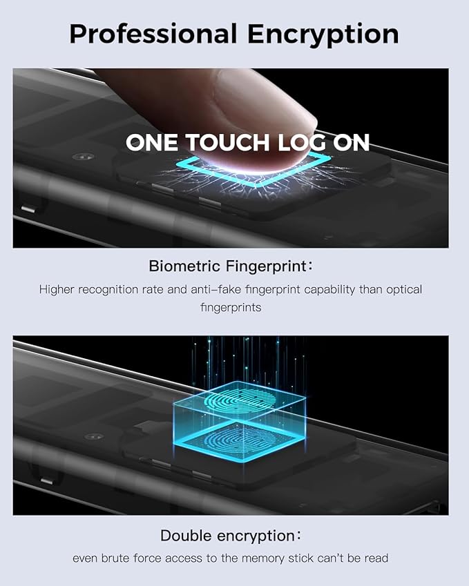 NEWQ 1TB Touch Portable SSD for USB C Device (with No-Cost APP), Backup, Encryption, Fingerprint, External SSD for iPhone 17/16/15, Android, Mac/Win, Laptop (Not for iPhones/iPad with Lightning Port)