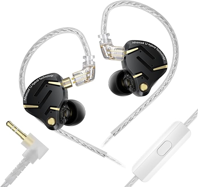 KZ ZS12 PRO 2 in Ear Monitor Headphones, 5BA+1DD 6 Hybrid Driver Gaming Earbuds Wired Earphones, HiFi Clarity Sound Immersive Bass IEMs for Gaming Musicians Singers Audiophiles (Black with Microphone)