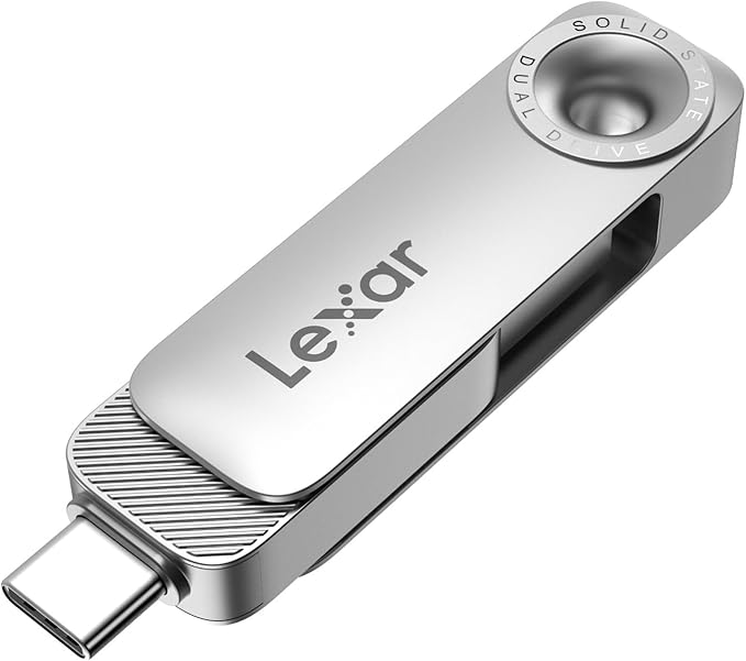 Lexar D50E 128GB Solid State Dual Drive, USB Flash Drive Up to 400MB/s Read, 360MB/s Write High-Performance, USB-C & USB-A Port, Metal Housing Swivel Design, Compatible with iPhone 17, Android, PC