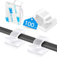 100PCS Cable Clips, Adhesive Wire Clips Organizer Cord Clips Management, Cable Staples Outdoor Strong for Wall, Desk, Christmas Lights, String Lights, TV PC Ethernet Cable, Clear Small