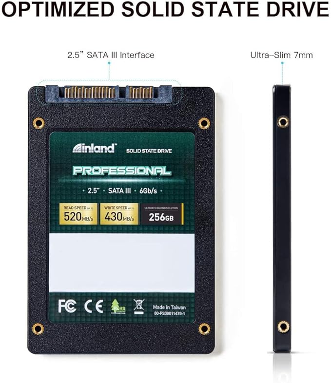 INLAND Professional 256GB SSD 3D TLC NAND SATA III 6Gb/s 2.5" SATA Internal Solid State Drive, Upgrade Laptop PC and Desktops (5 Pack)