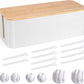 Cable Management Box - Wooden Style Large Cord Organizer Box to Hide Wires & Power Strips | Desk Computer Cable Organizer Box | Safe ABS Material |16" (L) x 6.2" (W) 5.3" (H)|for Home & Office - White