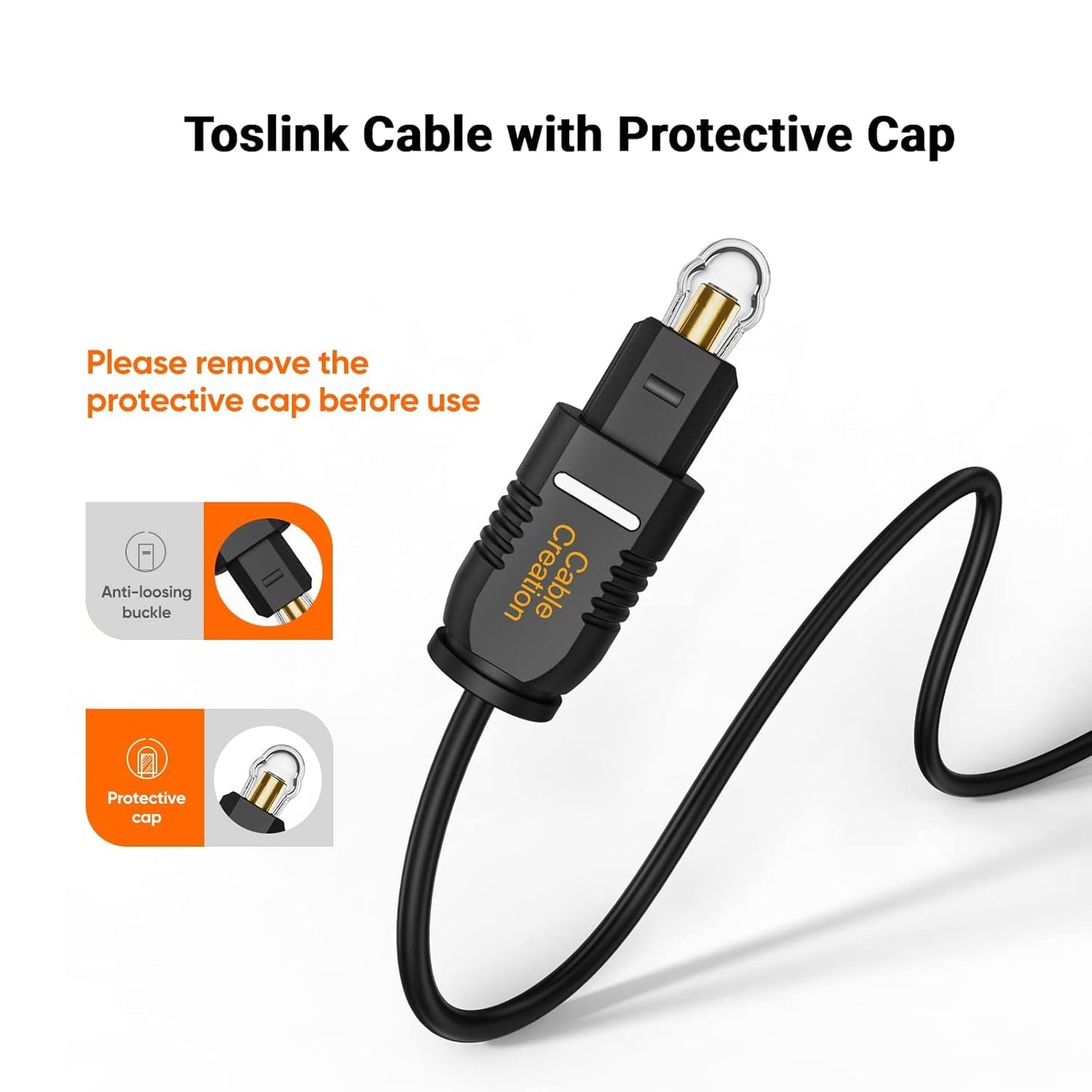 CableCreation Optical Digital Audio Cable 15FT 2-Pack, Thin Fiber Optic Toslink Gold Plated Optical S/PDIF Cord for Home Theater, Sound Bar, TV, PS4, Xbox, DVD/CD Player, Game Console& More, Black