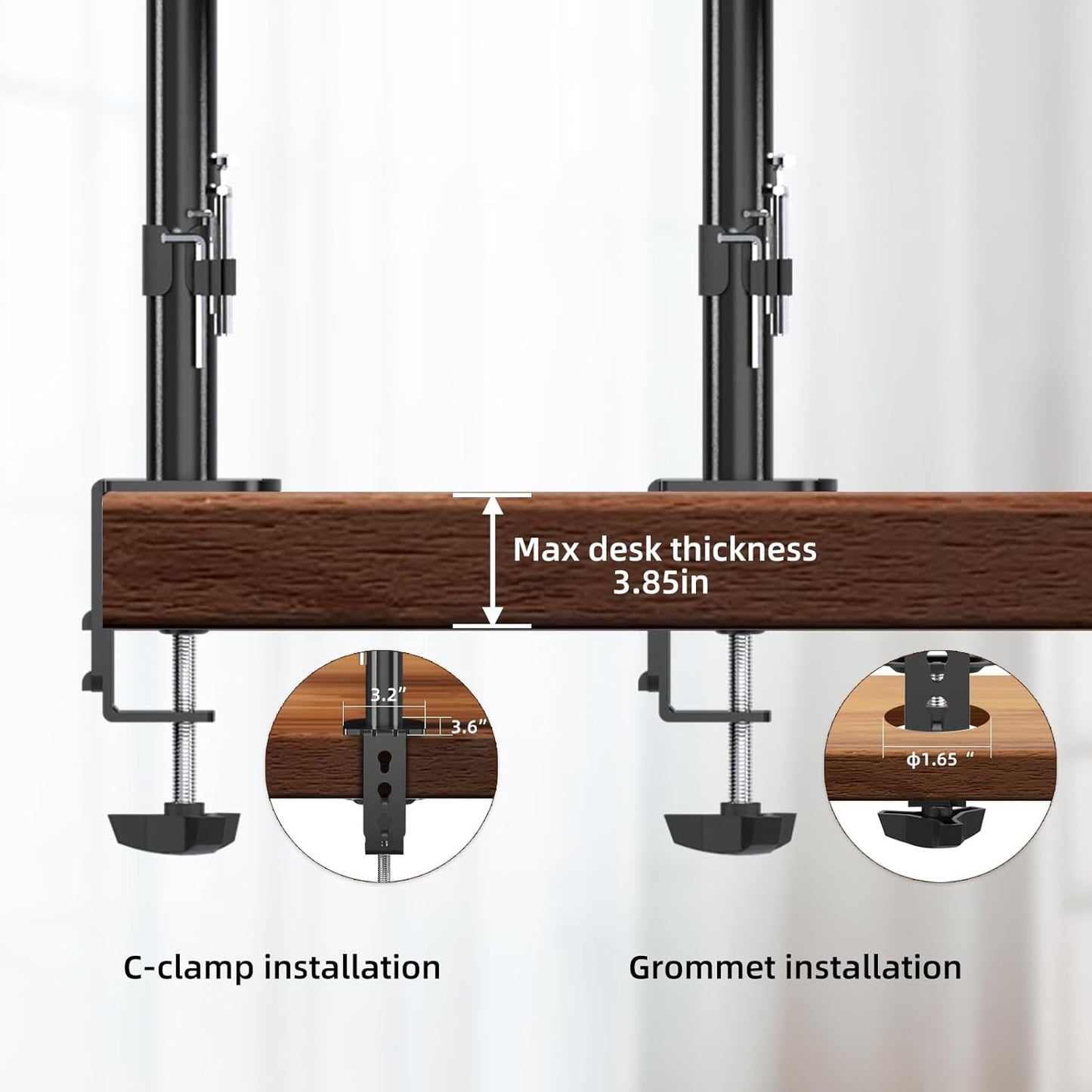 PHOLITEN Monitor Mount for Most 13-32" Computer Screens up to 20lbs,Adjustable Single Desk Monitor Stand with Tilt Swivel Rotation, VESA 75x75mm/100x100mm