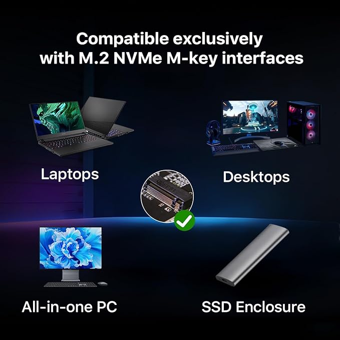 256GB M.2 2280 PCIe Gen3x4 NVMe SSD, Read Speed up to 2000MB/s, SLC Cache 3D NAND TLC M.2 SSD, Compatible with Laptop, Desktop ＆ NVMe Enclosure
