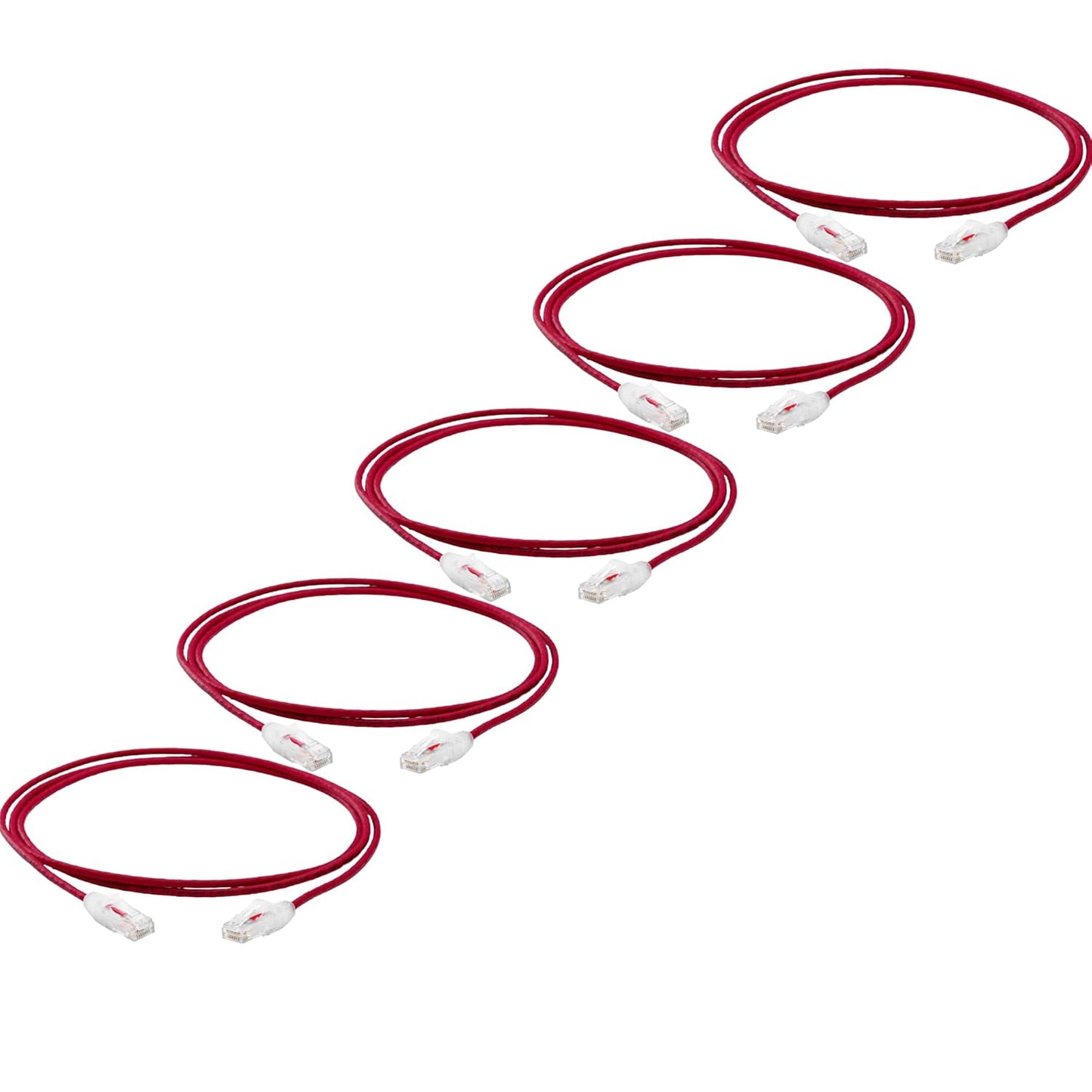 TRUECABLE Cat6 Component Rated Patch Cable, Unshielded (U/UTP), 7ft, Red, 28AWG Solid Copper, Snagless 10G High-Speed Ethernet Cable, PoE++ 4PPoE 100W, UL Listed, RoHS-3, 5 Pack