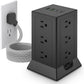 Power Strip Tower with Multiple Outlets, 10 Ft Extension Cord Flat Plug with 12 AC Outlets 4 USB Ports (2 USB C), Power Tower Surge Protector with Individual Switches for Home Office Dorm Room, Black