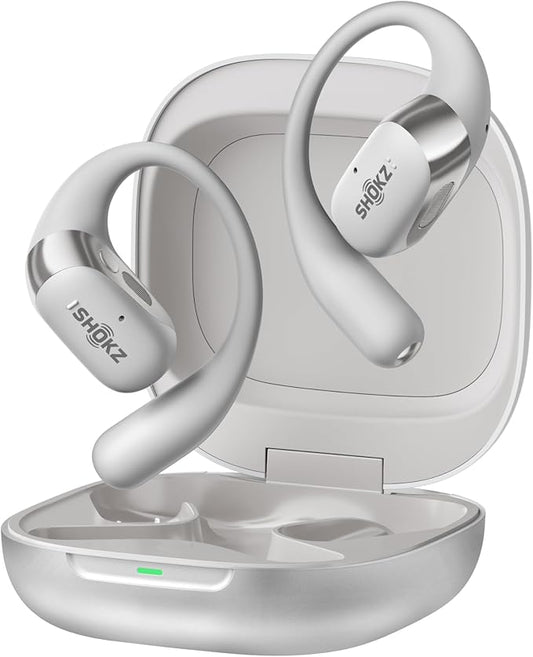 SHOKZ New OpenFit 2+ Open-Ear Headphones, Dolby Audio Enabled, Comfortable Earbuds with Soft Ear Hooks, 48H Playtime, IP55 Water-Resistant, USB-C Fast Charging, Wireless Charging, Carrying Bag, Grey