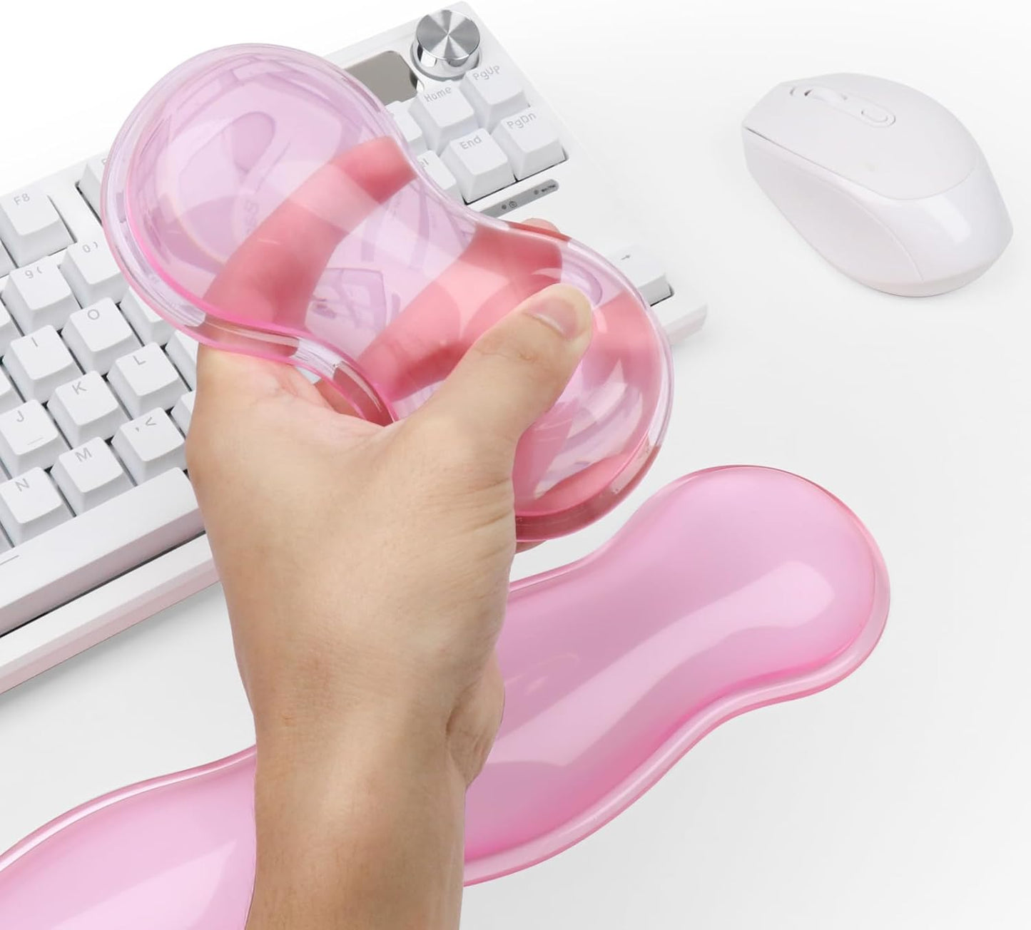 Gel Keyboard and Mouse Wrist Rest, Cute Wrist Support and Arm Support Keyboard Rest for Keyboard and Mouse Typing Pain Relief，Suitable for Office/Computer/Laptop/Gaming (Transparent Pink Set)