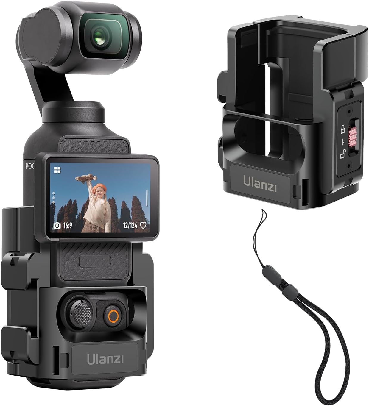 ULANZI PK-06 Expansion Adapter Accessories for DJI Osmo Pocket 3 - Aluminum Protective Cage Metal Bracket Mount with 1/4 Screw Holes/Gopro Adapter/Cold Shoe/Osmo Action Quick-Release