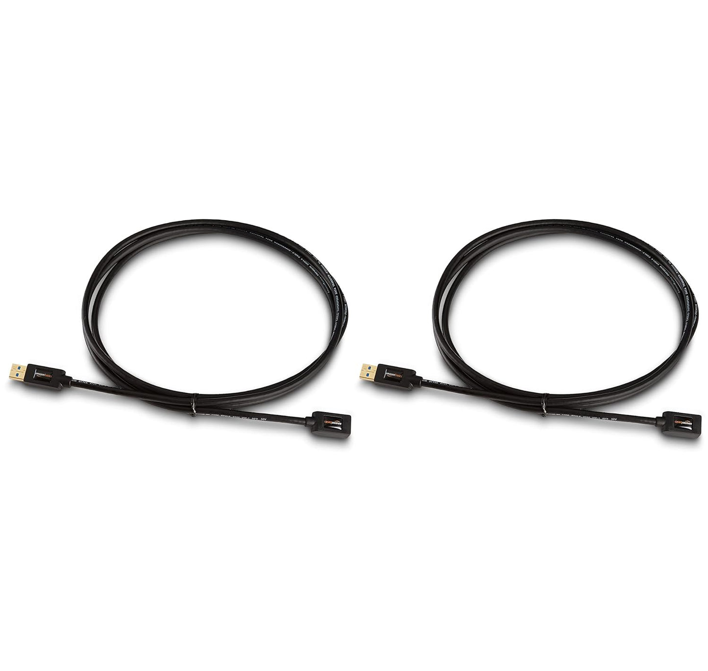 Amazon Basics 2-Pack USB-A 3.0 Extension Cable, 4.8Gbps High-Speed, Male to Female Gold-Plated Connectors, 6 Foot, Black