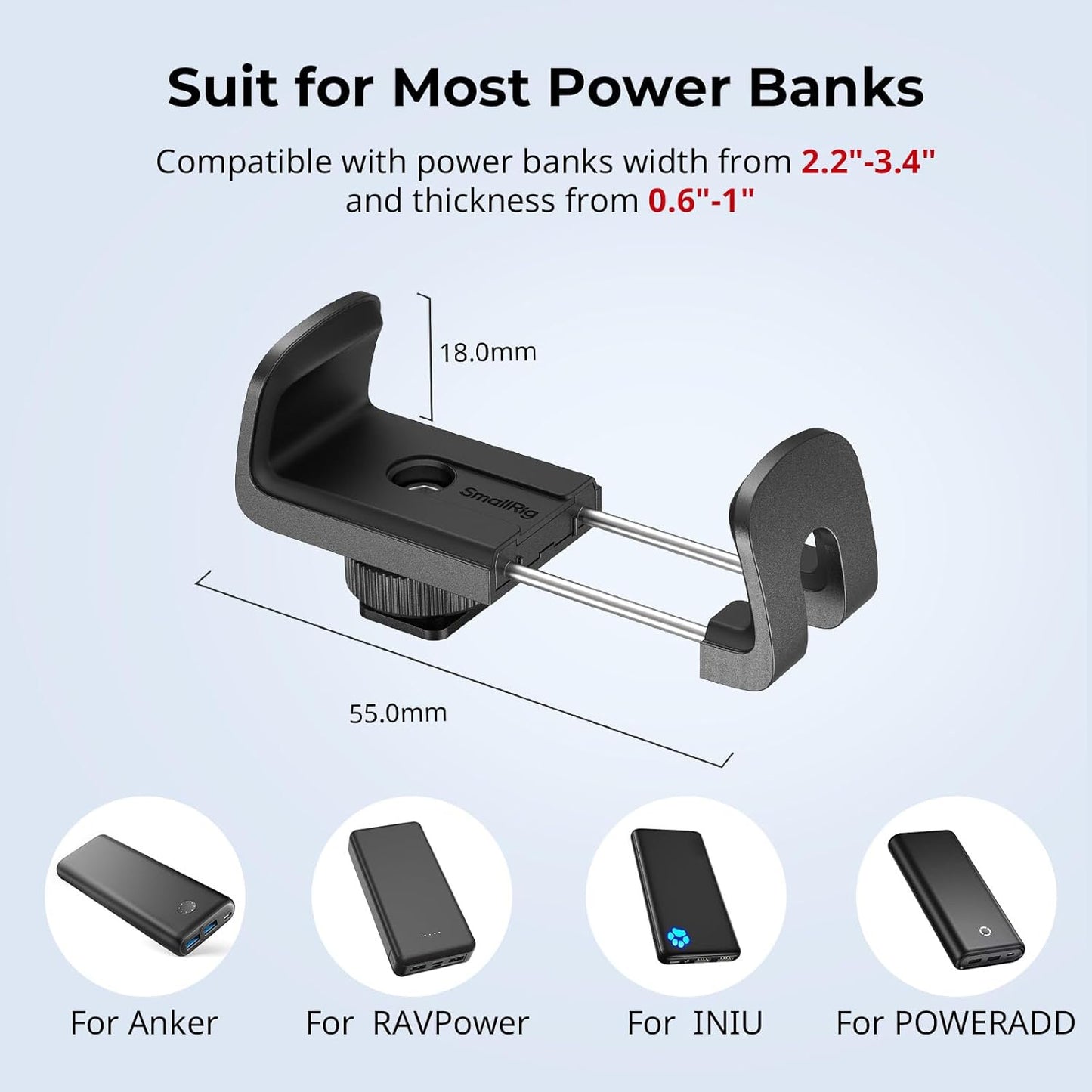 SMALLRIG Universal Power Bank Holder with Cold Shoe Mount, Adjustable Power Bank Clamp Mount for Camera Rig and Phone Cage and Handle - 4600