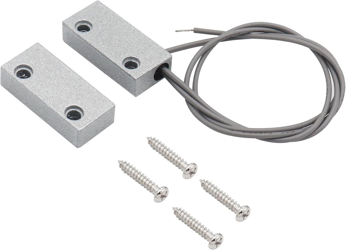 Magnetic Reed Switch Wired Surface Mount Normally Open NO Contact Sensor Alarm Magnetic Door Switch with 2 Wires, Zinc Alloy Sliver, MC-51