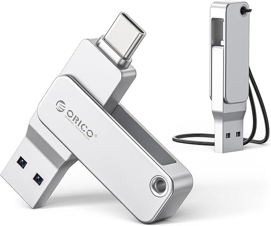 ORICO 64GB Dual USB Flash Drive USB-C & USB-A Mini Thumb Drive Read Speed Up to150MB/s for iPhone 15/16/17, Android, Tablets, Laptops, Mac, Windows Plug and Play-EB05