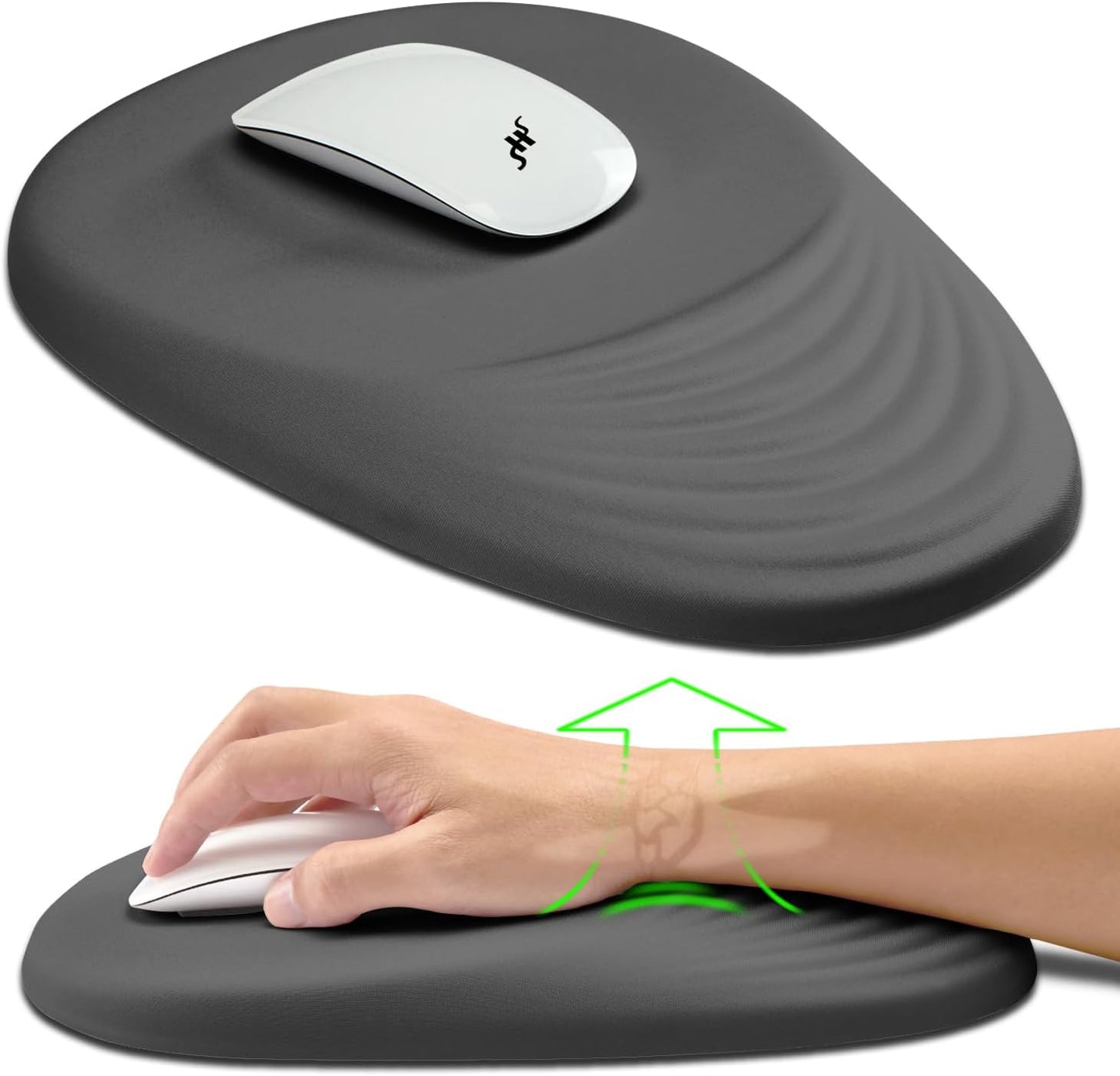 Hokafenle Ergonomic Mouse Pad Wrist Support, Terraced Slope Carpal Tunnel Wrist Pad for Mouse with Unibody Memory Foam, Wrist Rest Pain Relief Mousepad (Dark Grey, 11.8x7.9 in)