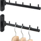 Swing Clothes Hanger Rack,2-Pack Garment Racks Wall Mounted Clothes Bar-Hanger Holder Hooks Heavy Duty Folding Drying Rack Space Saving Clothing Hanging System Closet Storage Organizer,Black