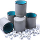 5 Pack PU Leather Dice Cups Felt Lining Quiet Shaker with 30 Dot Dice for Bar Party Yahtzee Farkle Dice Games, Grey