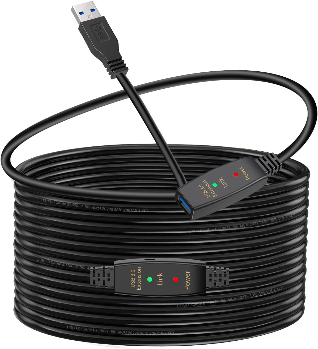 LDKCOK Active USB 3.0 Extension Cable 30ft– Male to Female Extender Cord, USB Extension Cable for USB Flash Drive, Card Reader, Hard Drive, Keyboard, PlayStation, Xbox, VR, Printer, Camera, Laptop