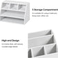 PU Leather Desk Organizer, Luxury Remote Control Holder for Home, Office Desk Accessories Table Caddy Bedside Nightstand Organizer (White)