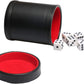 Leatherette Dice Cup with Lid, Includs 16mm Regular Dices, Red Felt Lining Dice Shaker Quiet for Playing Yahtzee/Farkle/Liars Dice/Board Game