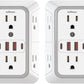 2 Pack Outlet Extender Surge Protector, 6 Outlet Splitter with 4 USB Outlet (2 USB A,2 USB C), 3Sided Power Strip with Adapter Spaced Outlets for Home, Office, Travel(White)