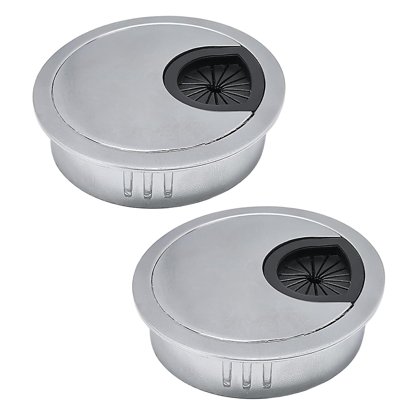 2 Pcs Desk Grommet 2-1/16" / 53 mm, Desk Cord Hole Cover, Cable Grommet Metal Zinc Alloy Materilal, Desk Hole Grommet for Home & Office Pc, Detachable Cable Cord Organizer-Matte Silver