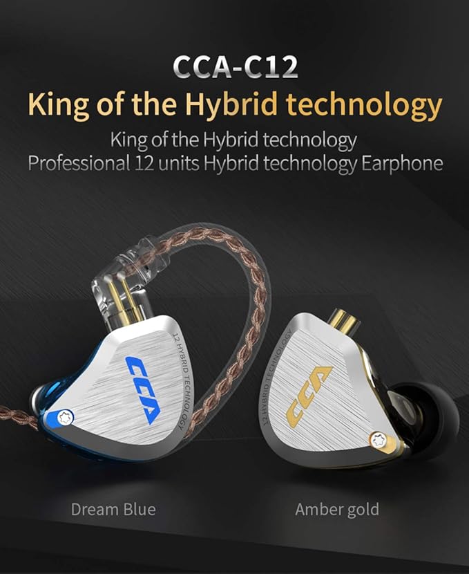 CCA C12 in Ear Earphones 5BA 1DD Hybrid Drivers Wired Sport Earbuds Headphones Stereo Gaming Headset HiFi Clear Sound for Musician Audiophile Singer DJ
