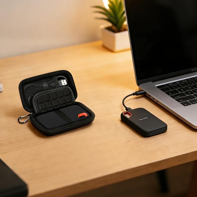Lacdo Carrying Case for SanDisk Extreme Portable SSD, Hard EVA Case + Soft Silicone Case Protective Cover for SanDisk Extreme External Solid State Drive 500GB 1TB 2TB 4TB 8TB SanDisk SSD Case, Black