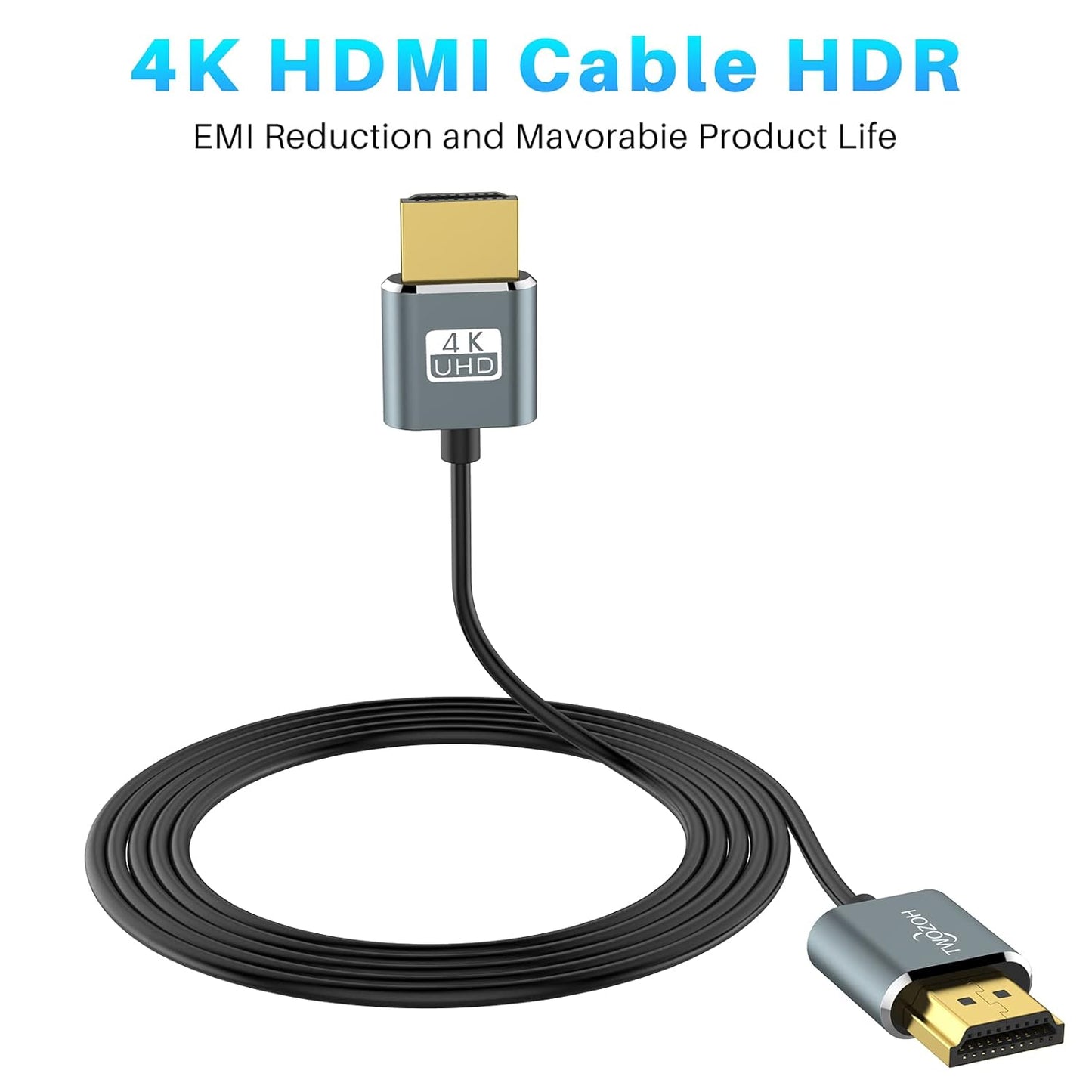 Twozoh Flexible & Slim HDMI Cable 5FT 2 Pack, Ultra Thin HDMI Cord Supports High Speed 4K@60Hz 18gbps 2160P/1080P