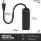Power Strip with Flat Plug - 3 Ground Outlets 7 Inch Heavy Duty Braided Extension Cord Flat Plug Mountable Outlet Strip for Computer/Home/Office
