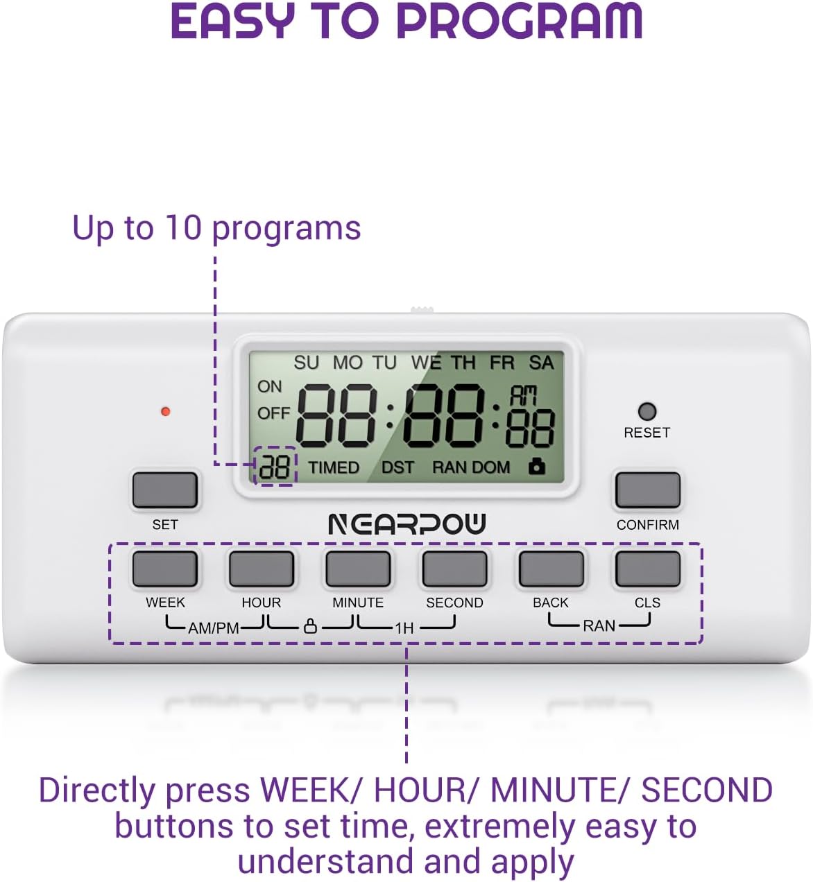 [2 Pack] NEARPOW Digital Timer For Lamp With Dual Outlets, Programmable Timer In Door, Outlet Timer For Lights,10 On/Off Programs, 24-Hour And 7-Day Programmable Electric Plug Timer,3 Prong, 15A/1875W