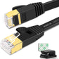 Cat 7 Flat Ethernet Cable 25ft Black, High Speed 10GB Shielded (STP) LAN Internet Network Cable Ethernet Patch Computer Cable with Rj45 Connectors and 10pcs Adhesive Cable Clips