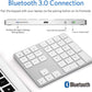 Bluetooth Number Pad, Wireless Numeric Keypad, USB-C Rechargeable External 34-Keys Numpad, Financial Data Entry Keyboard for iMac, MacBook Air/Pro, PC Desktop, Laptop Notebook(Silver)
