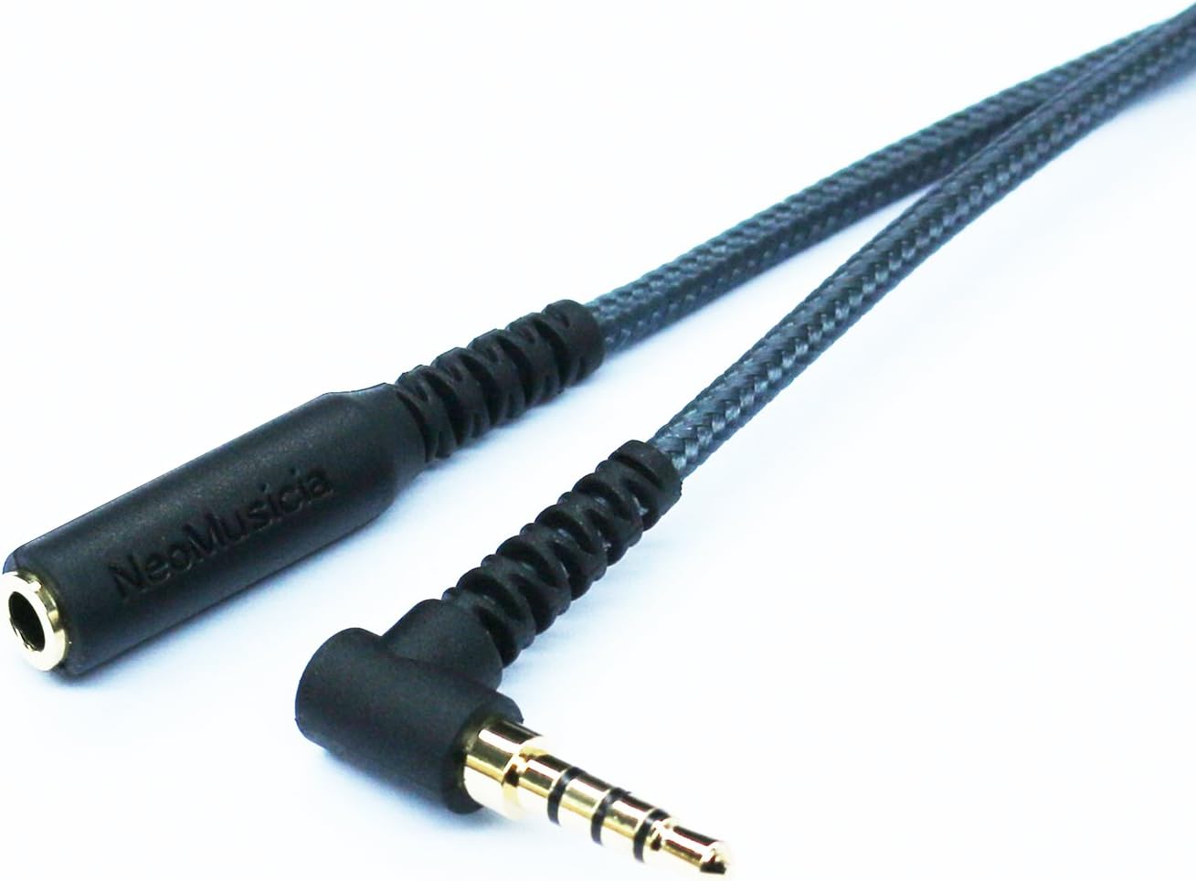 150cm(4.5ft) Right Angle 4 Pole 3.5mm 1/8 inch Male to 4 Pole 3.5mm 1/8 inch Female Stereo Audio Headphone Earphone Extension Cable Adapter Cord Tangle-Free Braided Wire