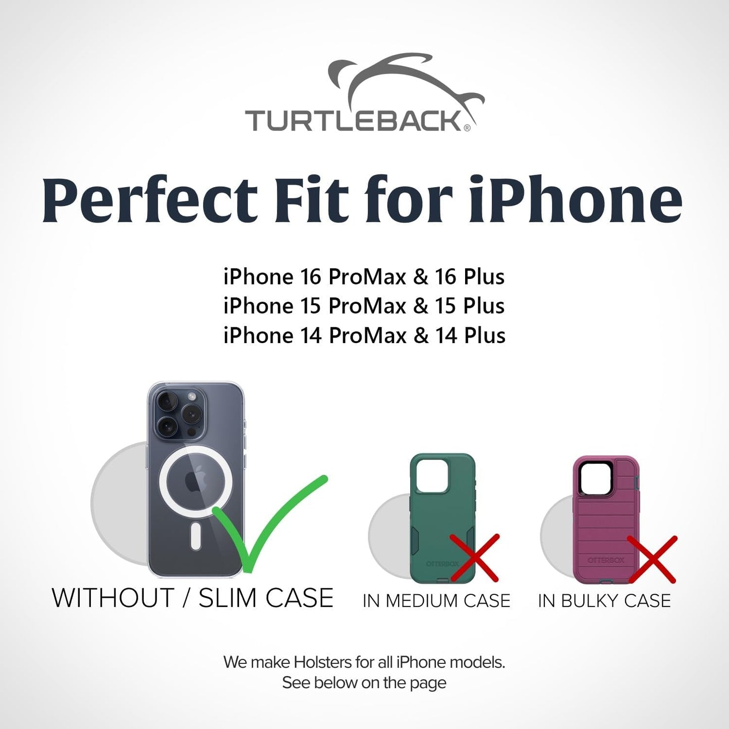 Turtleback Belt Holder for iPhone 16 Pro Max, 15 Pro Max, 14 Pro Max -Small- Fits w/Slim MagSafe Style Cases, Premium Black Leather Horiz. Belt Holster, Magnetic Closure, Leather Wrapped Clip