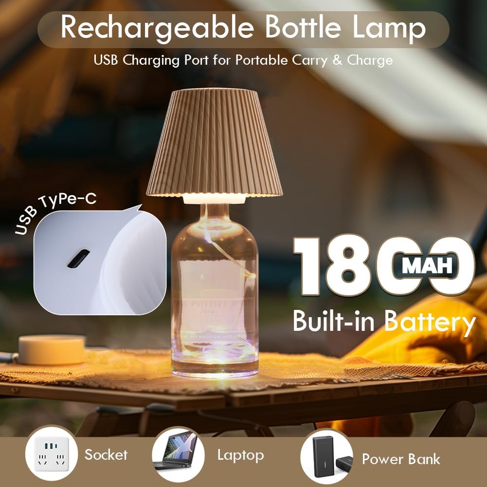 WILIT Wireless Lamp Shades for Table Lamps, 3-Level Brightness Wine Bottle Lights, Cool Desk Lamps for Bar Decor, Wine Lamp with RGB Lights, Touch Lamp Cordless, House Warming Gifts, White Desk Lamp