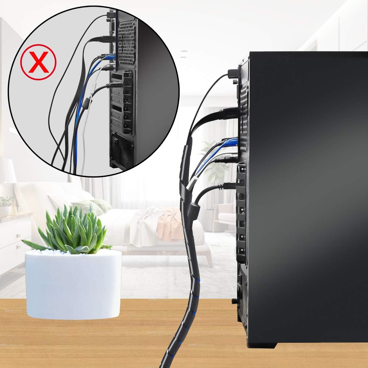 20Ft XHF 1/2" Spiral Cable Wrap 12mm(Wrapping Range:9mm-65mm) Cord for Computer Electrical Wire Organizer Sleeve Hose RoHS Black