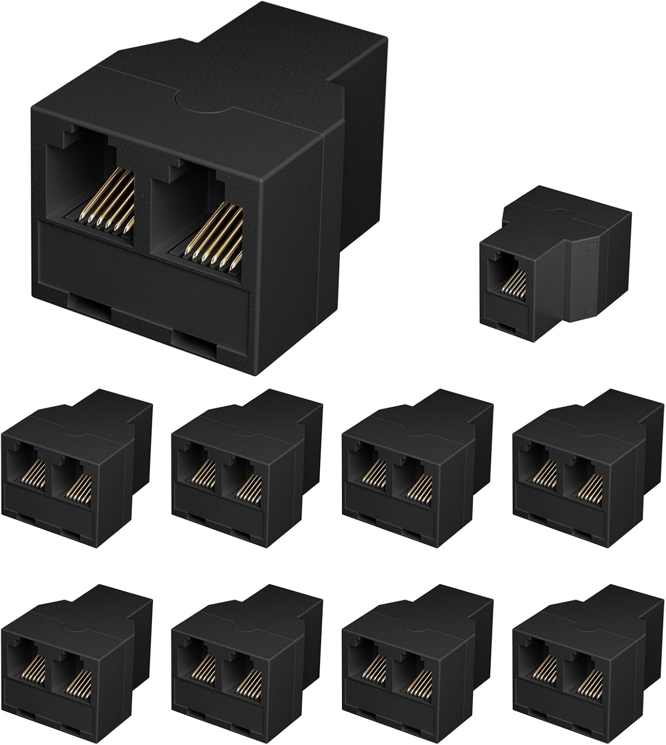 Uvital RJ12 6P6C 3 Female Telephone Line Splitters, Phone Jack Splitter, Telephone Landline Cable Connector and Separator(Black, 10 Pack)