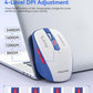 Wireless Mouse (Bluetooth & 2.4GHz USB) with Forward/Backward Side Keys, Silent Click, Ergonomic Portable AA Battery Mice for Laptop/Mac/iPad - Office & Travel Use, White & Blue