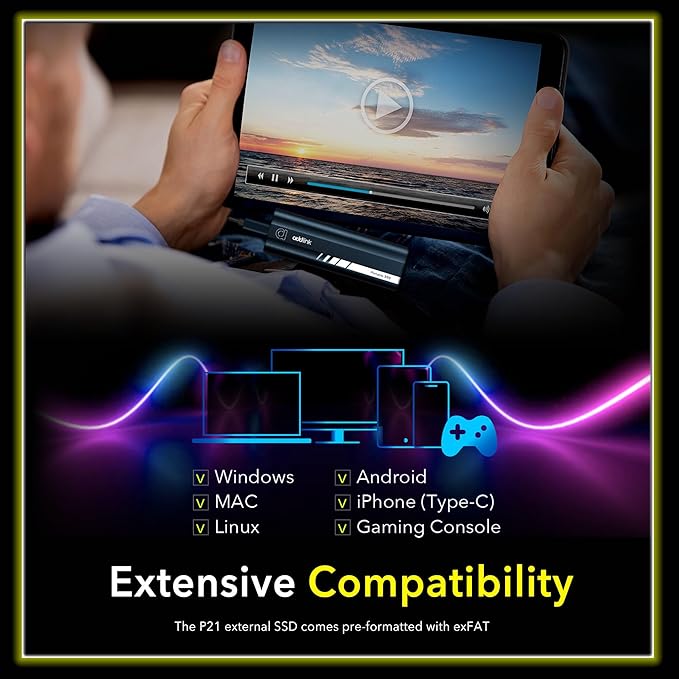 Addlink P21 1TB Portable External SSD, Up to 2,000MB/s Read, USB 3.2 Gen 2x2, Lightweight Storage for Photography, Video, Gaming and Fast backups, for PC Laptop Mac Windows Linux Android PS4 PS5