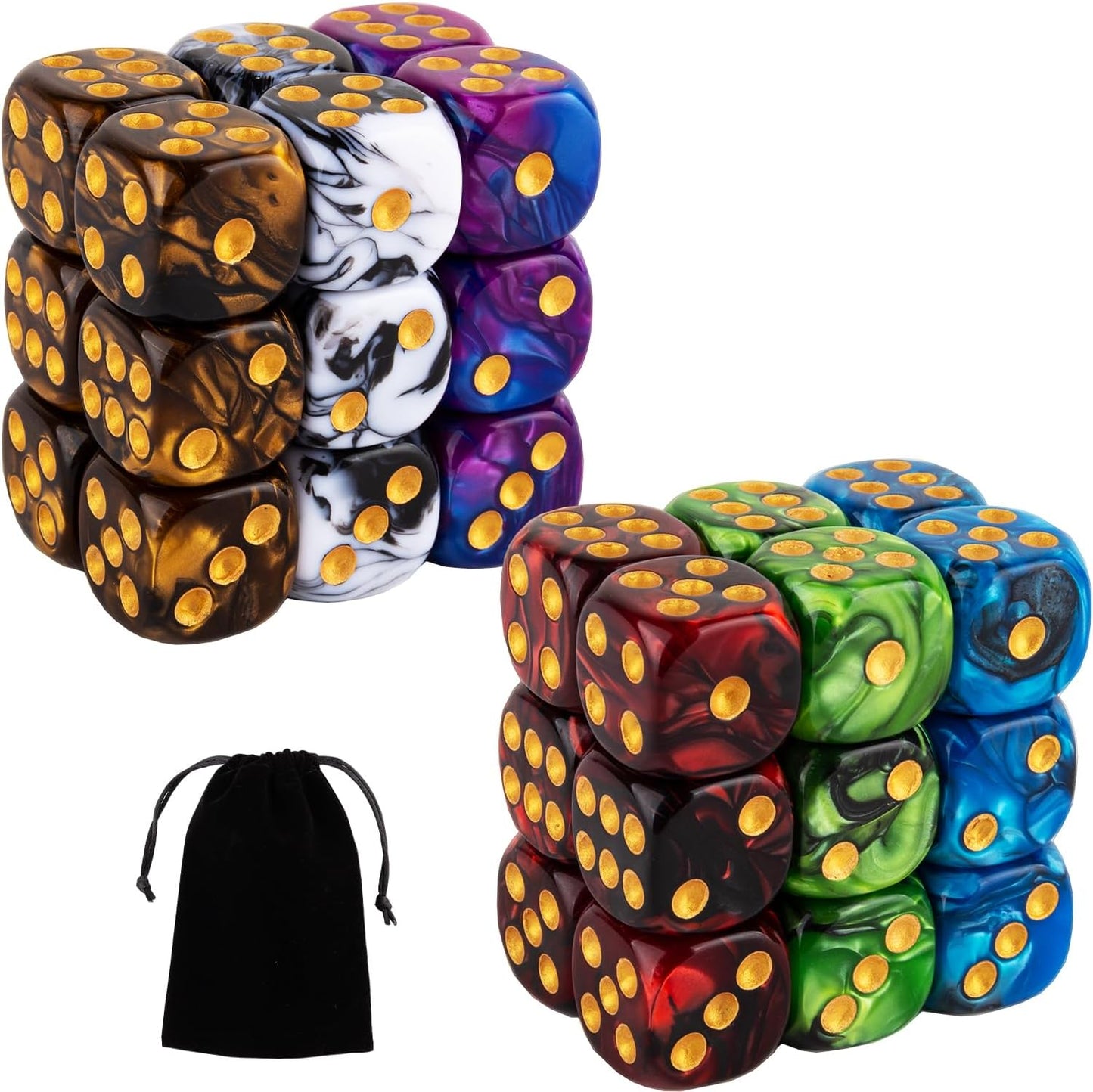 36 Pieces 16mm Marble D6 Dice 6 Sided Dice Set Round Corner Board Game Dice for MTG DND Tenzi Farkle Yahtzee Bunco or Math Learning
