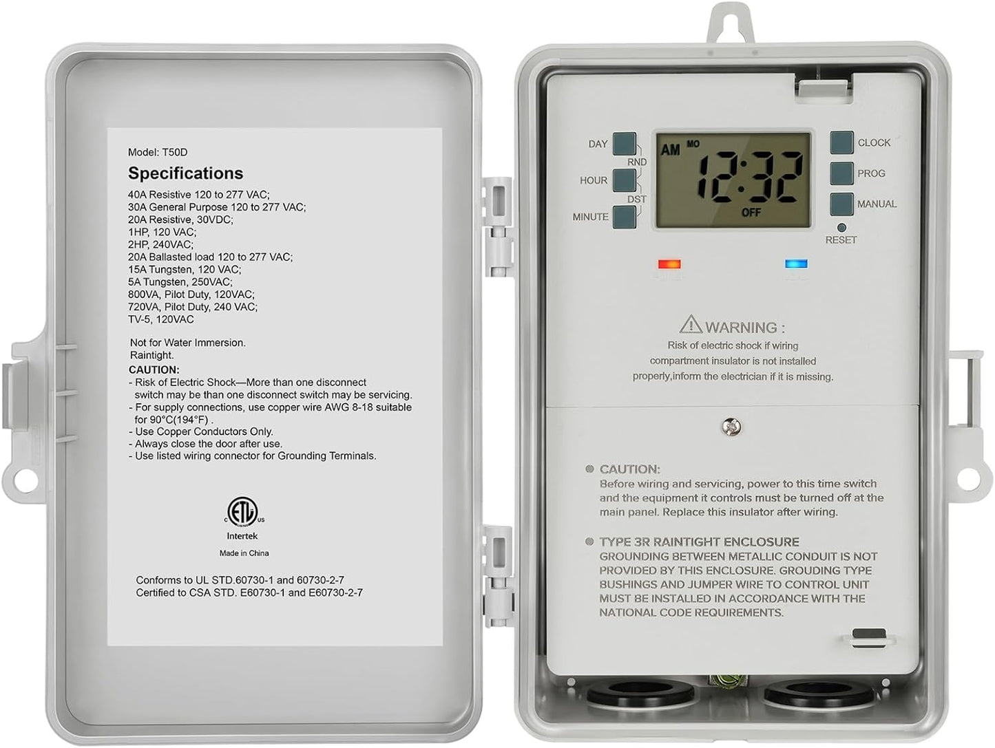 SURAIELEC Pool Timer, 7-Day Digital Pump Timer Switch, 40 AMP Heavy Duty, 120/240/277 VAC, 2HP Programmable Switch Box for Swimming Pool, Hot Water Heater, Lights, Outdoor/Indoor Use