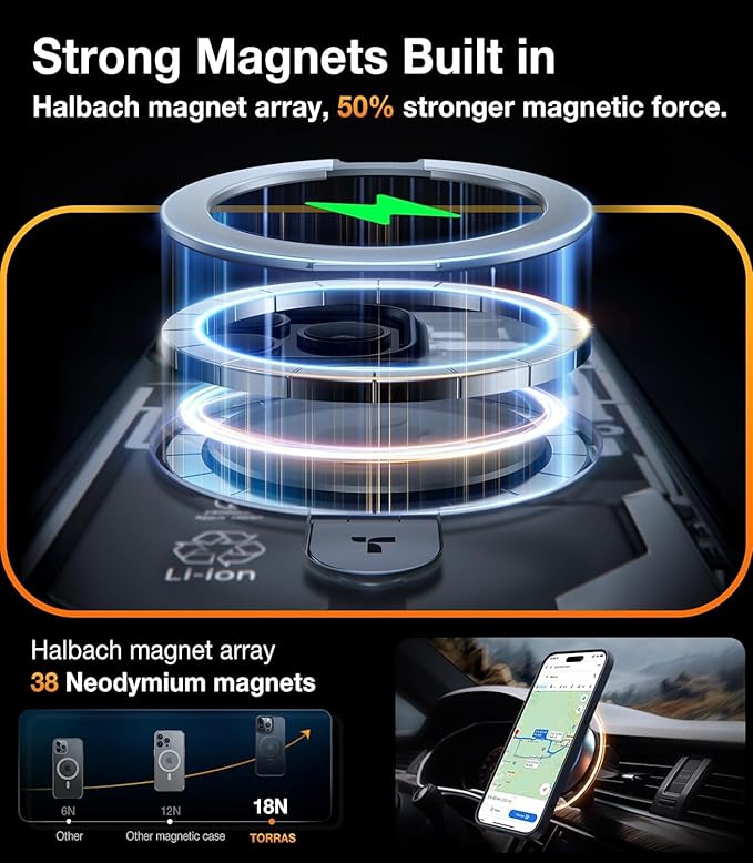 TORRAS Magnetic for iPhone 13 Pro Max Case 6.7 inch [ Fit for Magsafe] with Stand, [Military Grade Drop Protection] Shockproof Translucent Back Slim Protective Phone Case (2021), Black