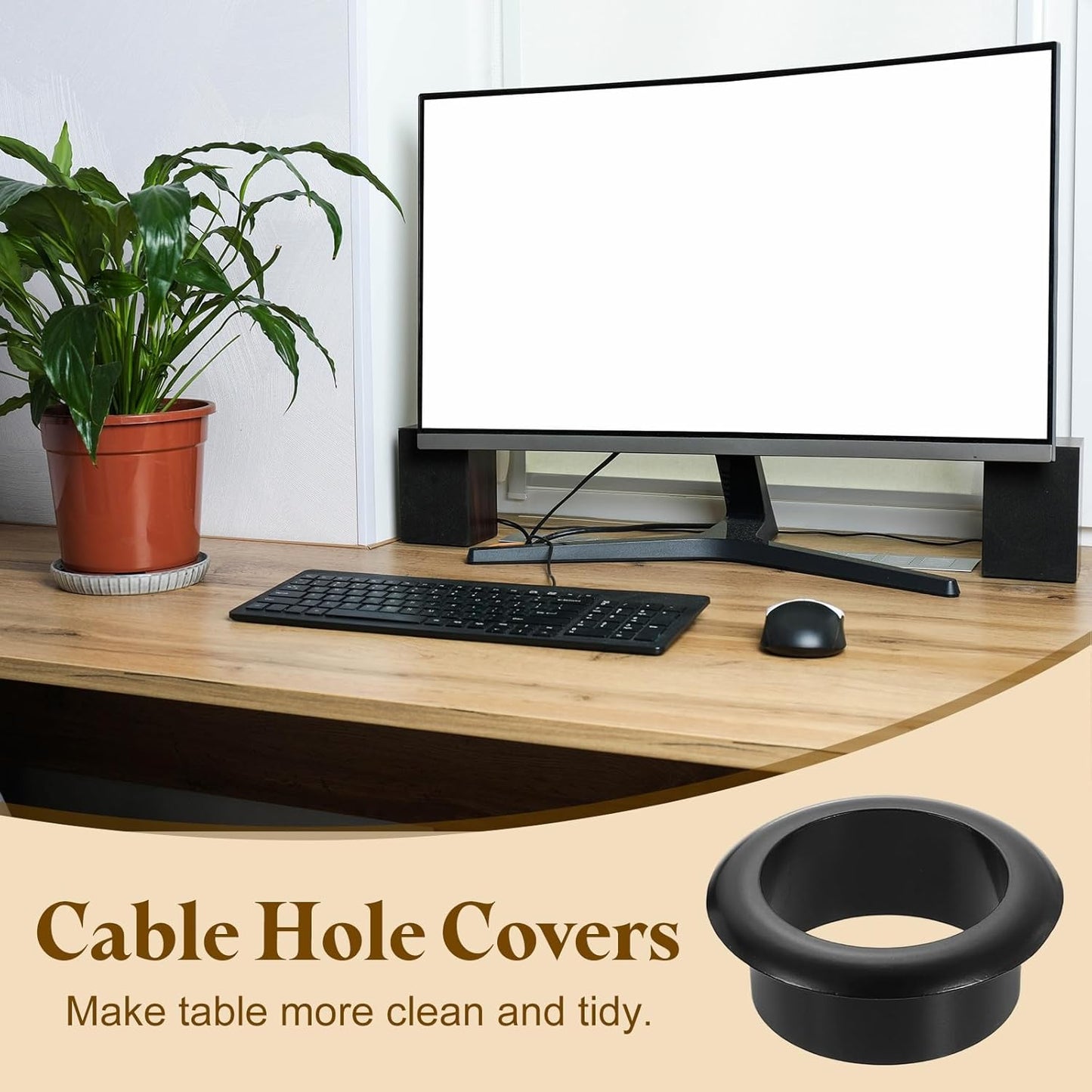 uxcell Desk Grommet, 1-3/8" (35mm) Zinc Alloy Cable Hole Cover Wire Cord Organizer with Marked Cable Ties for Home Office Desktop Wire, Black