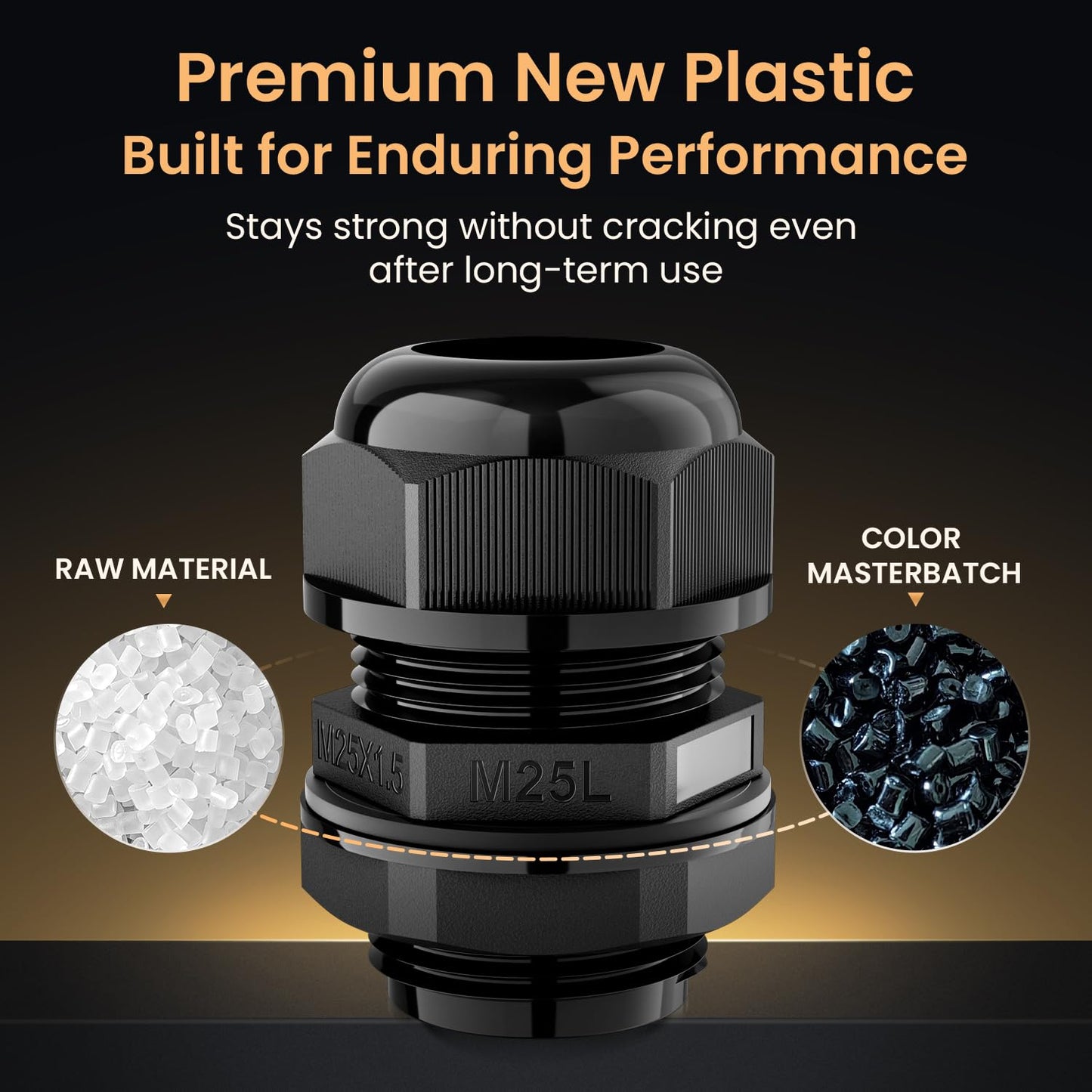 QILIPSU 50pcs M25L Long Thread Cable Gland Waterproof IP68 Nylon Strain Relief Cord Grip Cable Pass Through Wire Connector