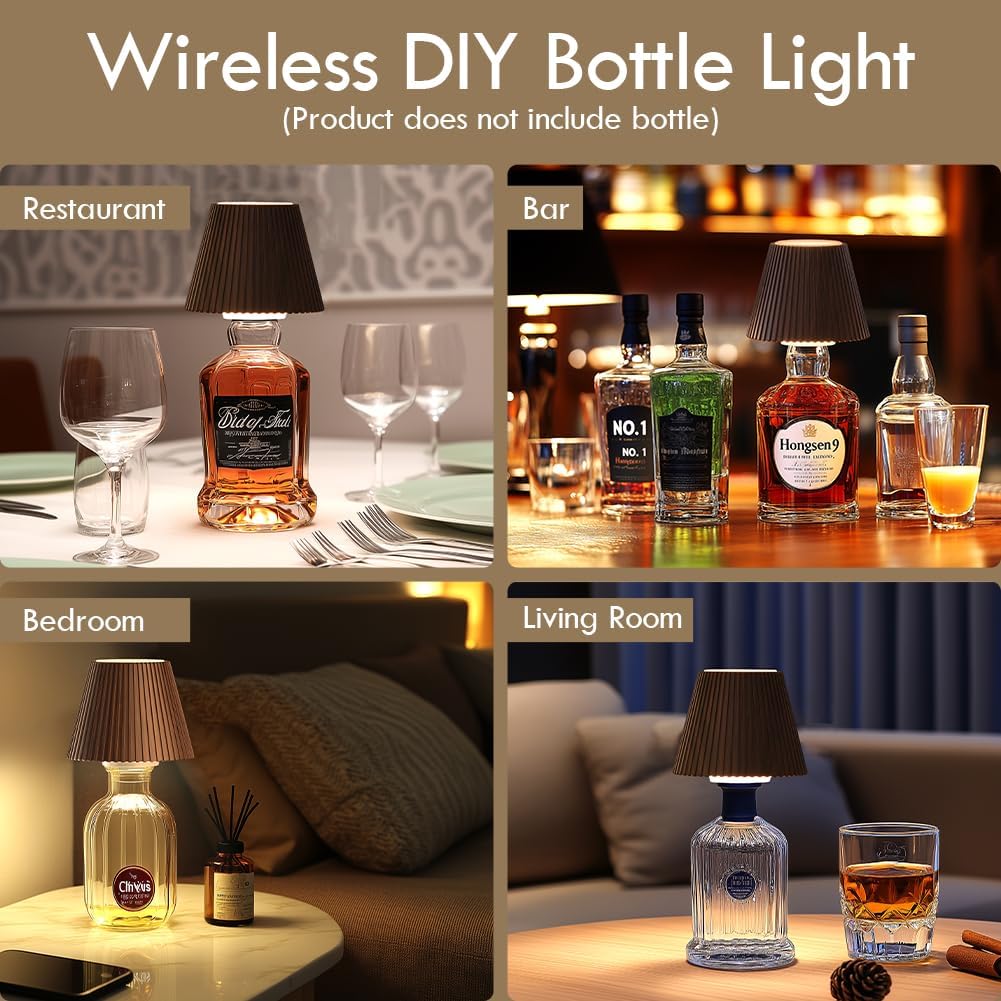 WILIT Wireless Bottle Lamp, 3-Level Brightness Cordless Table Lamp Shades, Touch Night Light for Nightstand, Battery Operated Light for Bedroom, Bar Decor&Living Room, Women Gifts, Mothers Day Gifts