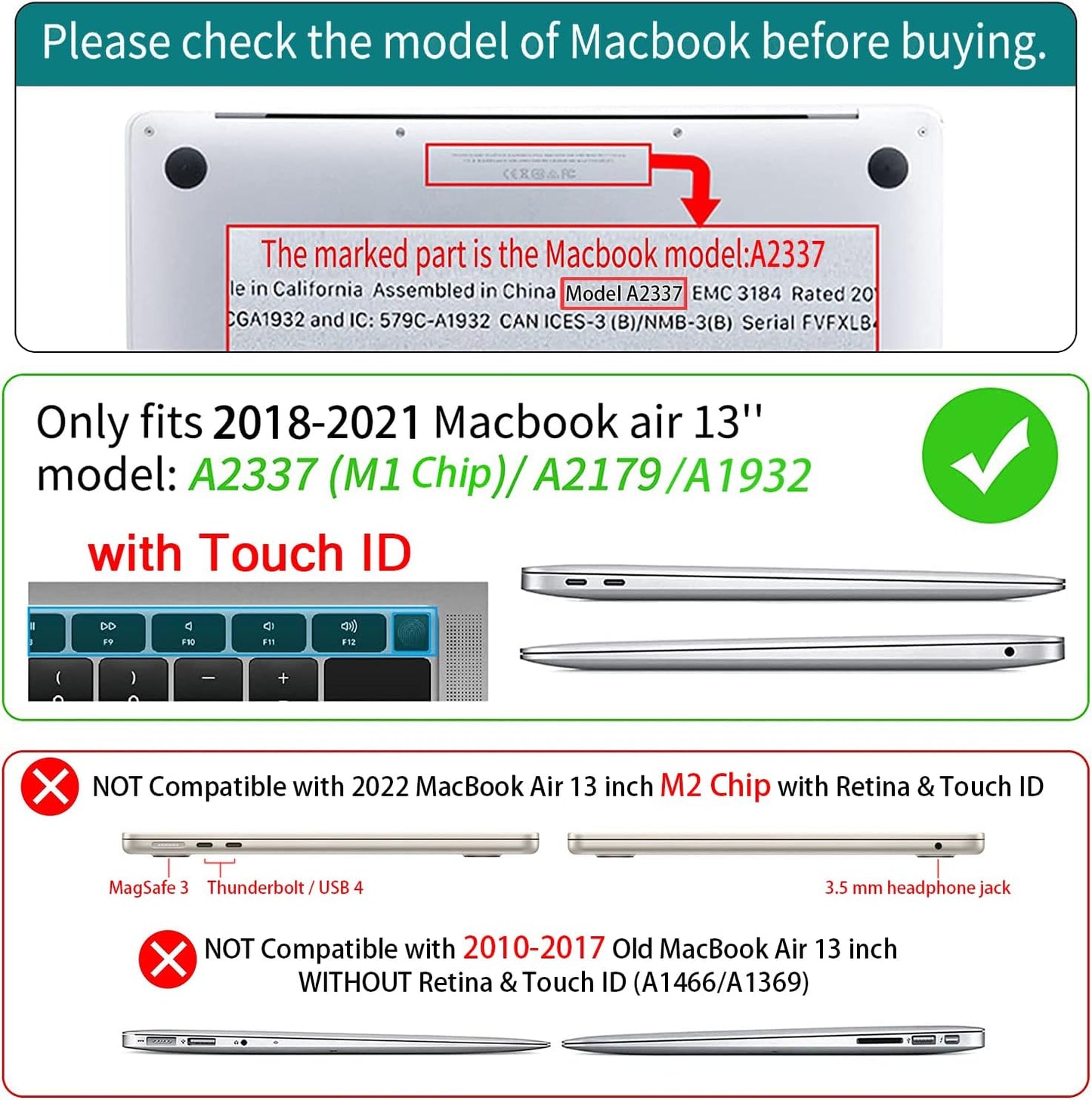 Teryeefi New MacBook Air 13 Inch Case 2021 2020 2019 2018 Release A2337 M1/ A1932/A2179 with Retina Display Touch ID, Floral Hard Plastic Shell Case and Keyboard Cover,Cherry Blossoms