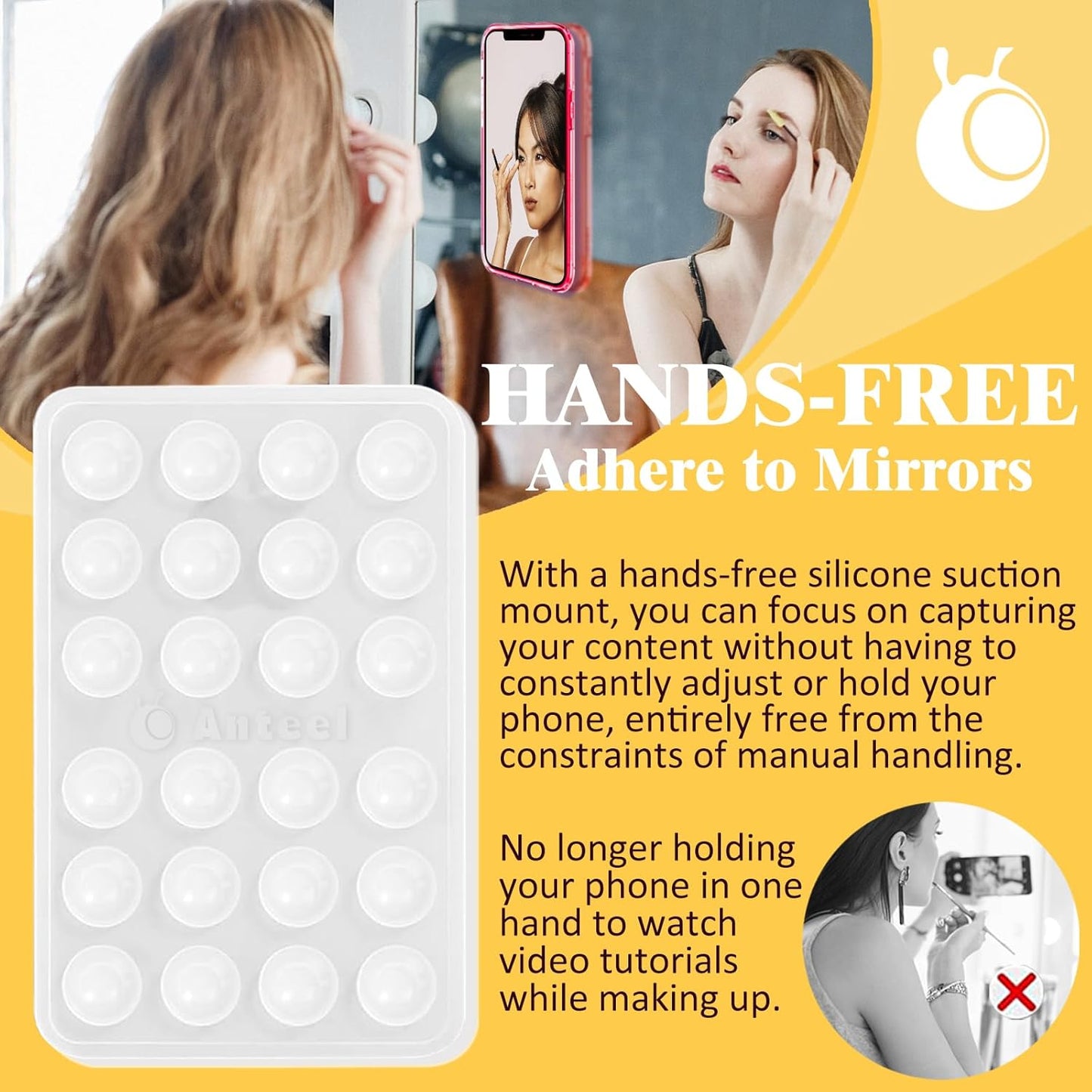 Anteel MAX Silicone Suction Phone Case Adhesive Mount, Upgraded Super Strong Grip, Durable, Easy to Use, Hands-Free Sticky Phone Holder for Selfies, Tiktok Videos, 2.56"x3.94" (LPE&LPE)