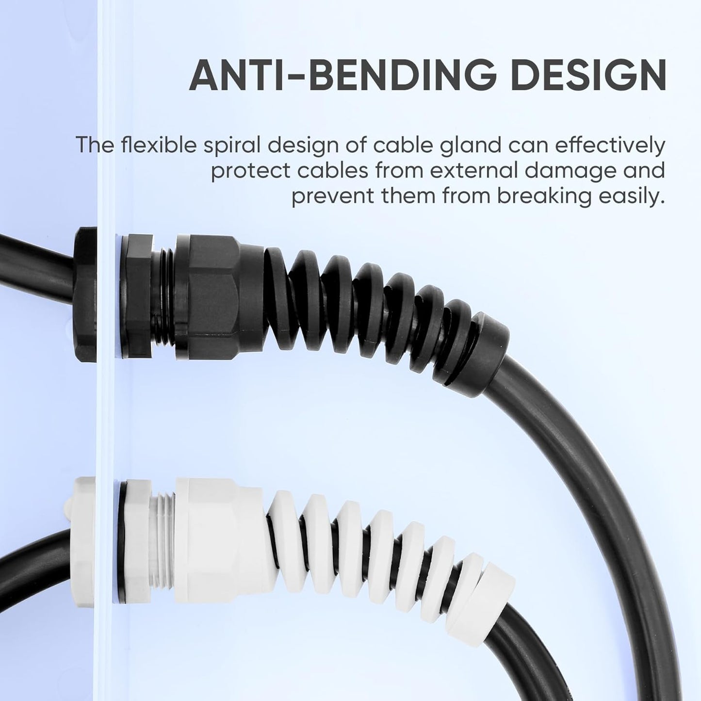 Strain Relief Cord Connector,LISTENJIALE 2Pcs NPT 1/2" Waterproof Cable Gland Flex Spiral Strain Relief Adjustable 6-12mm Cable Connector Nylon Joint with Gaskets(Grey)